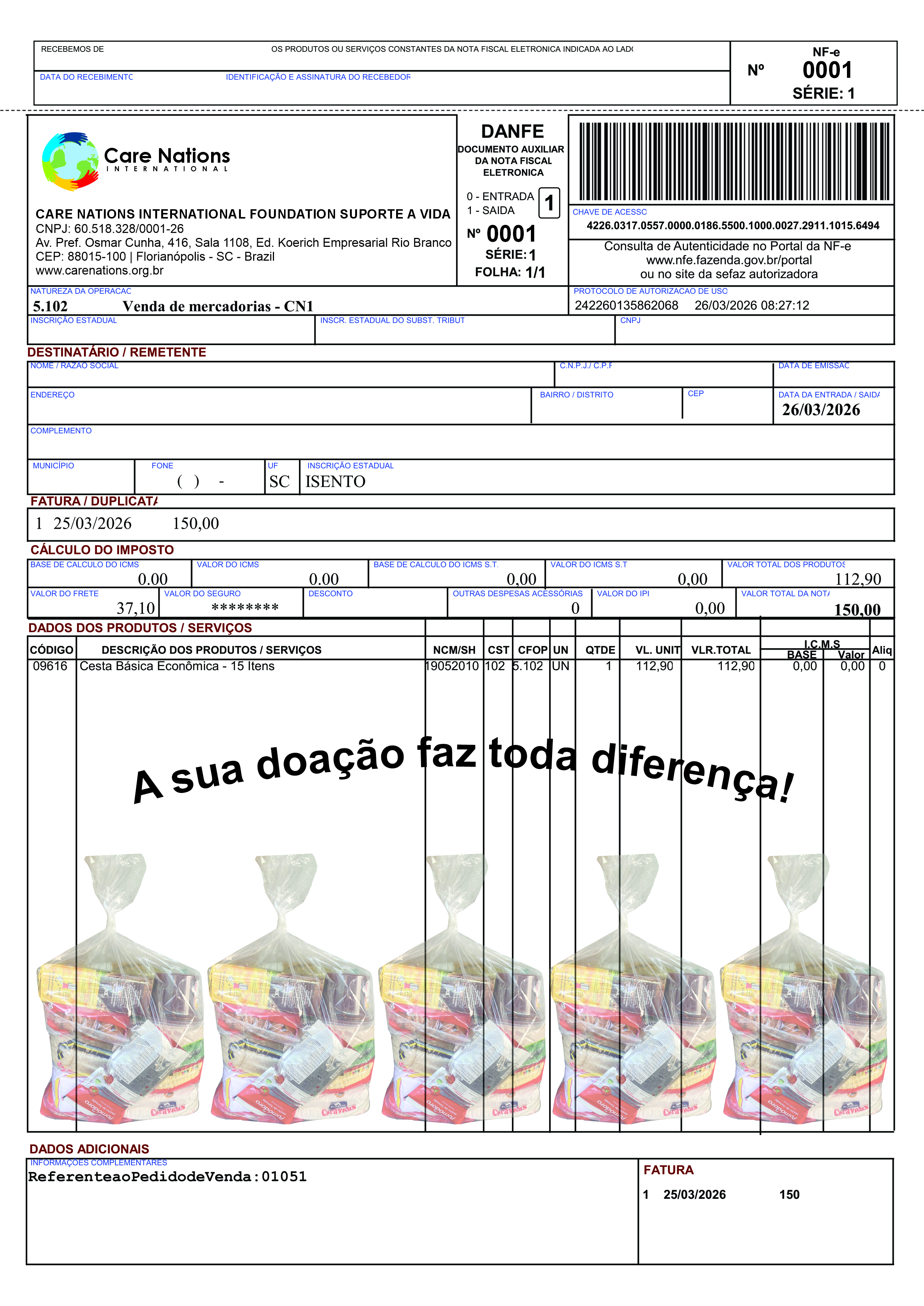 Boleto doador mensal DDA - Nota Fiscal