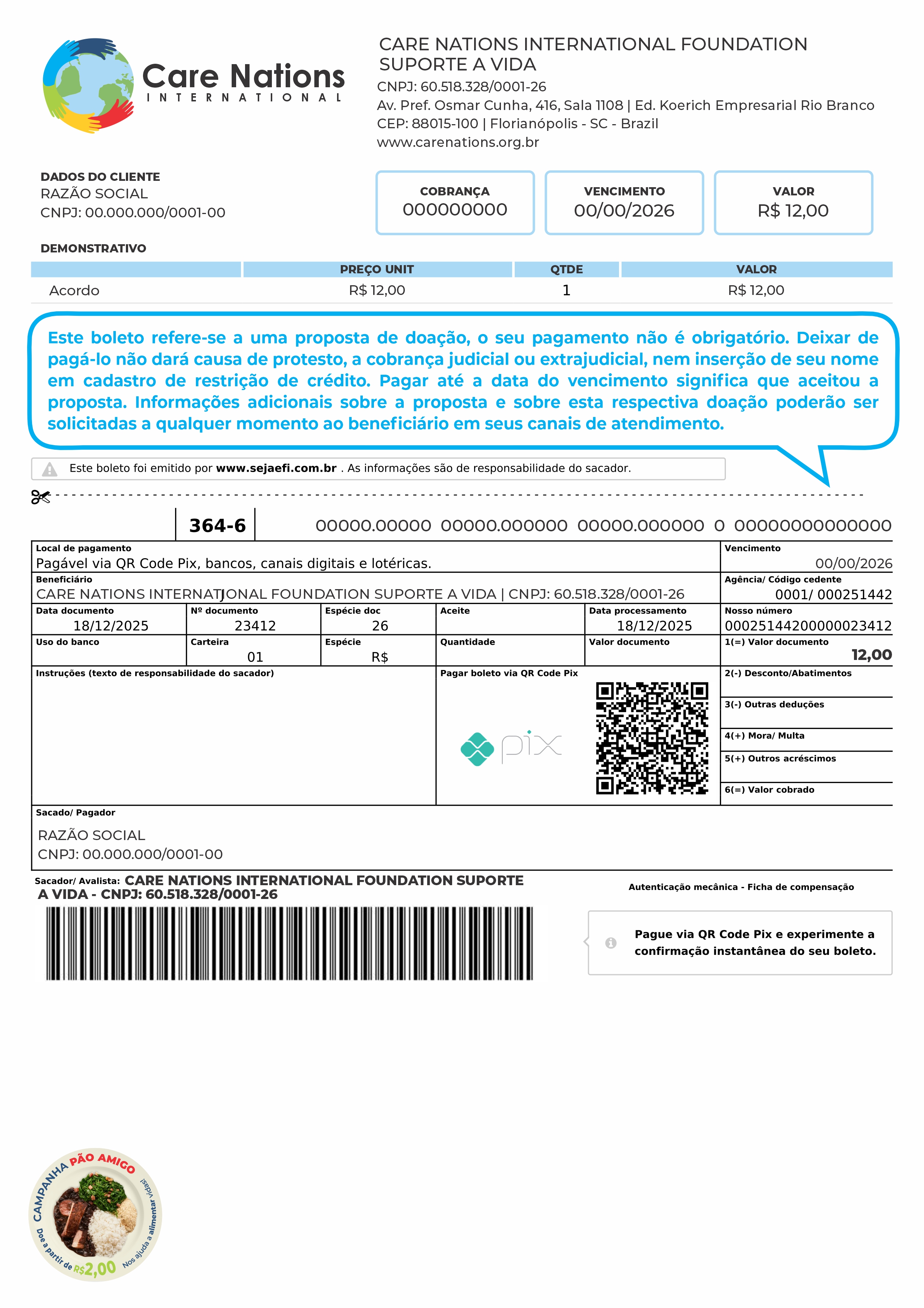 Boleto doador mensal DDA