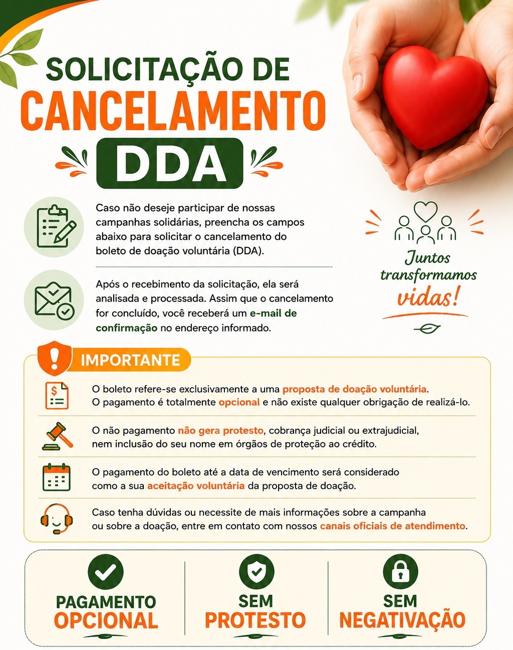 Solicitações de exclusão de Boleto de doação voluntária (DDA)